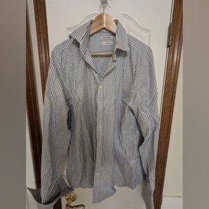 Twillory Shirt Mens 17 36/37 White Blue Tailored Fit Long Sleeve French Cuff